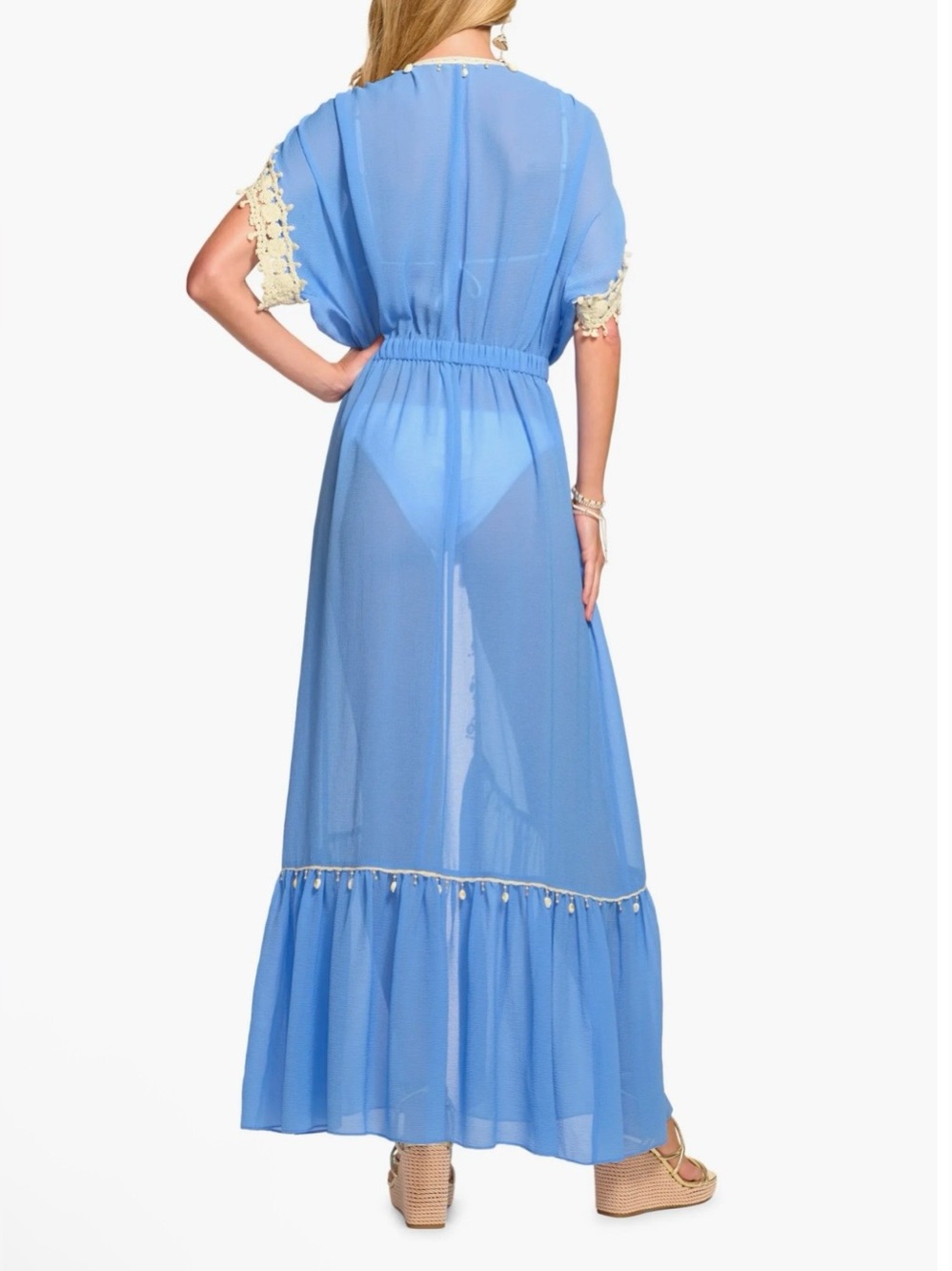 NWT Ramy Brook Nikolai Maxi Cover Up Serene Blue Shell Lace Trim Sheer Size S - Picture 2 of 14